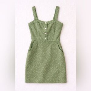 Green Floral Mini Dress Juniors Size M Button Front Strappy Y2K